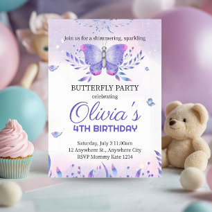 Editable Butterfly Birthday Invitation, Butterfly Invitation