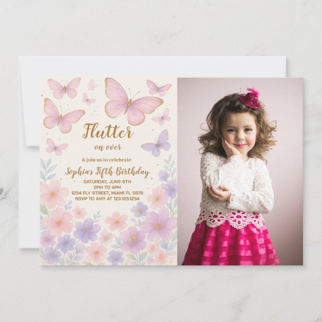 Editable Butterfly Birthday Invitation for Girls (Front)