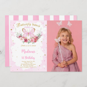Editable Butterfly Birthday Photo Invitation