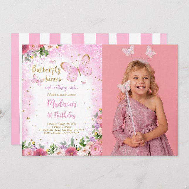 Editable Butterfly Photo Invitation (Front/Back)