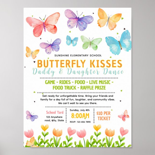 Editable butterfly school dance flyer poster (Front)