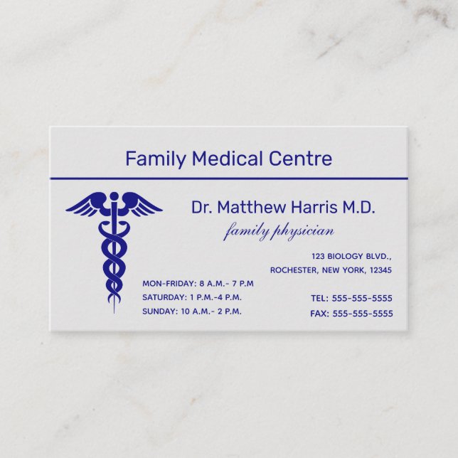 Editable Caduceus Medical Professional  Business  Card (Front)