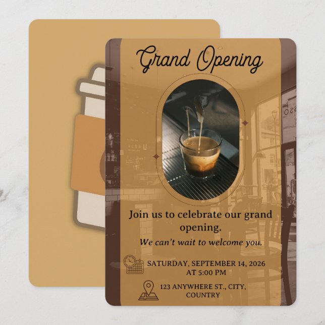 Editable Cafe Opening Invitation Card Design (Front/Back)