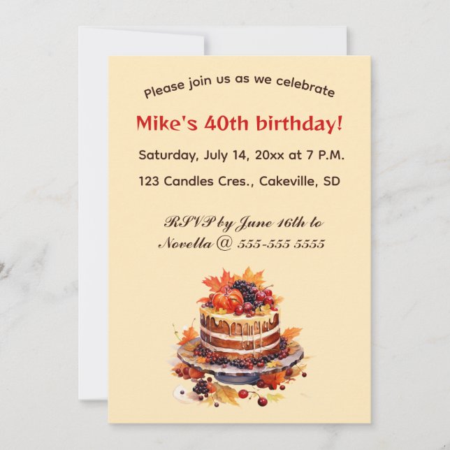Editable Cake and Berries Birthday Invitation (Front)