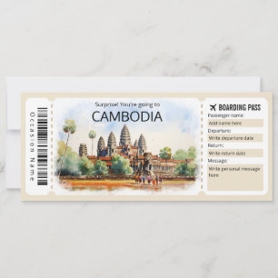 Editable Cambodia Plane ticket, Cambodia Trip Invitation