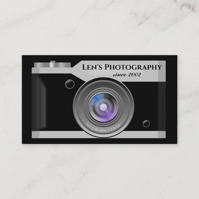 Editable Camera Photographer Business Card (Front)