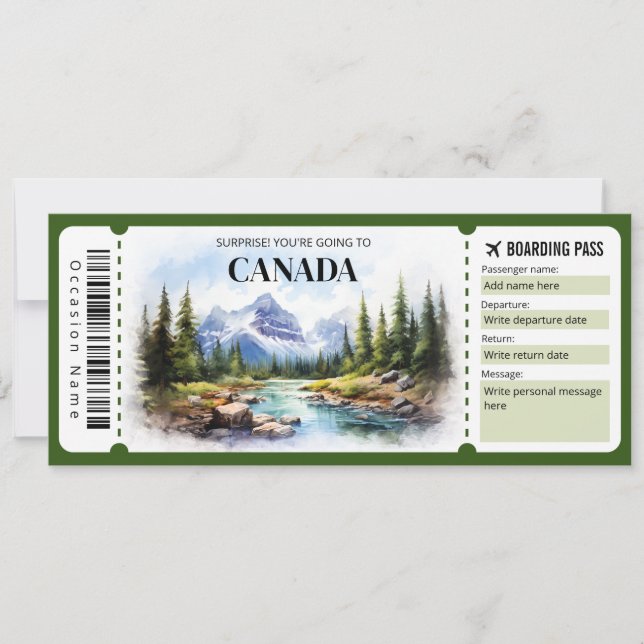 Editable Canada Boarding Pass Plane ticket Invitation (Front)