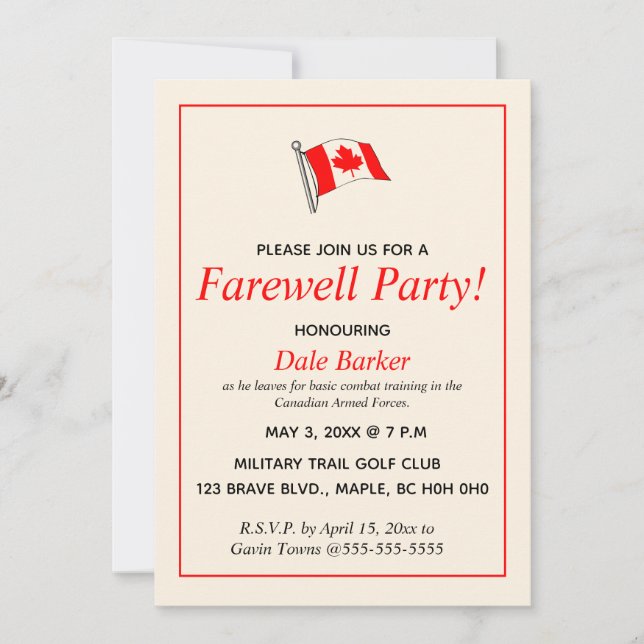Editable Canadian Military Farewell Party  Invitation (Front)