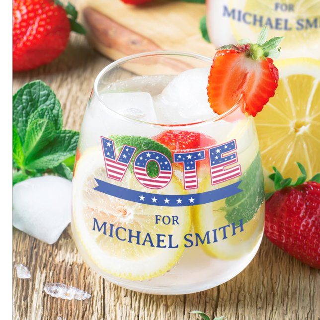 Editable Candidate Name Patriotic Election Gift Stemless Wine Glass (Creator Uploaded)