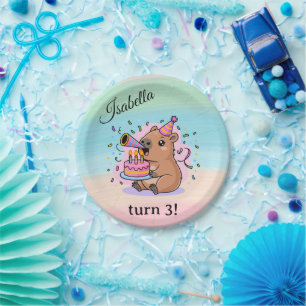 Editable Capybara Birthday Party Plate Cute Kids D