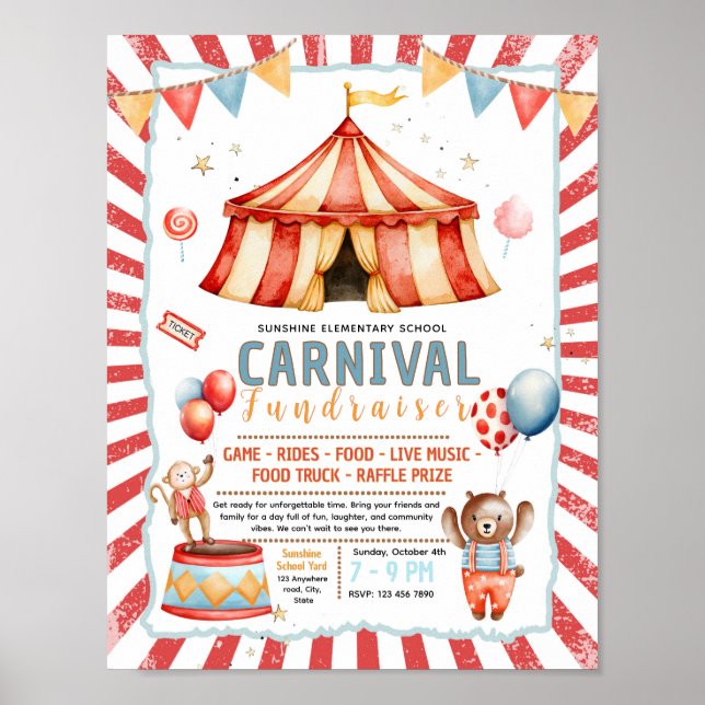 Editable carnival circus Fundraiser Flyer Poster (Front)
