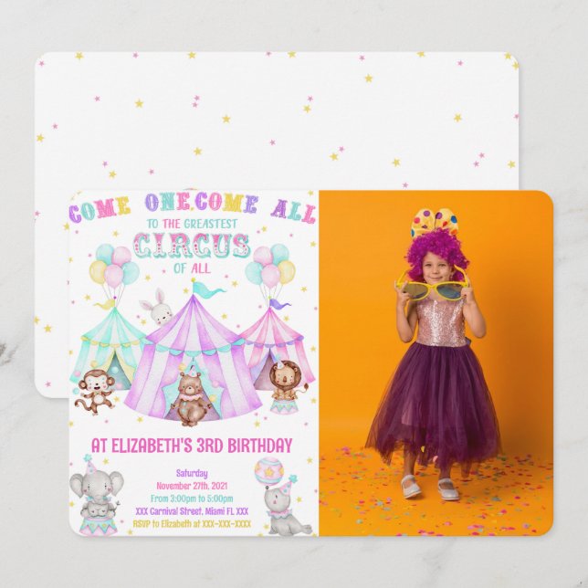 Editable Carnival Photo Invitations (Front/Back)