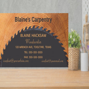 Editable Carpenter Circular Saw Blade Business Card
