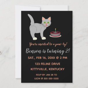 Editable Cat and Cake Kitty Birthday Invitation