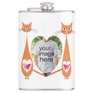 Editable Cat Love Heart – Custom Design  Hip Flask