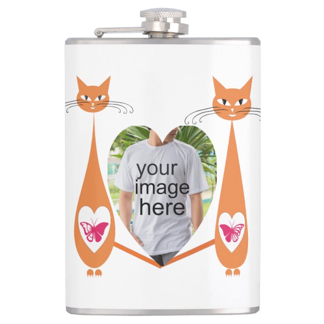 Editable Cat Love Heart – Custom Design  Hip Flask (Front)