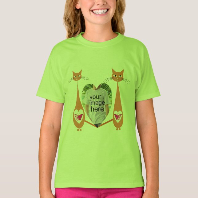 Editable Cat Love Heart  Custom Design T-Shirt (Front)
