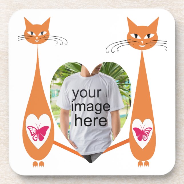 Editable Cat Love Heart – Custom Text Design Coaster (Front)