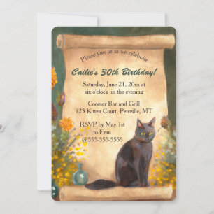 Editable Cat Scroll and Flowers Invitation