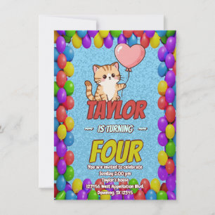 Editable Cat-Themed Birthday Invitation Balloons