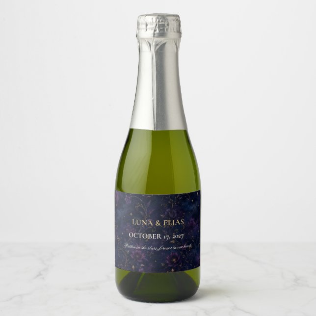 Editable Celestial Gothic Moon Wedding Wine Label (Front)