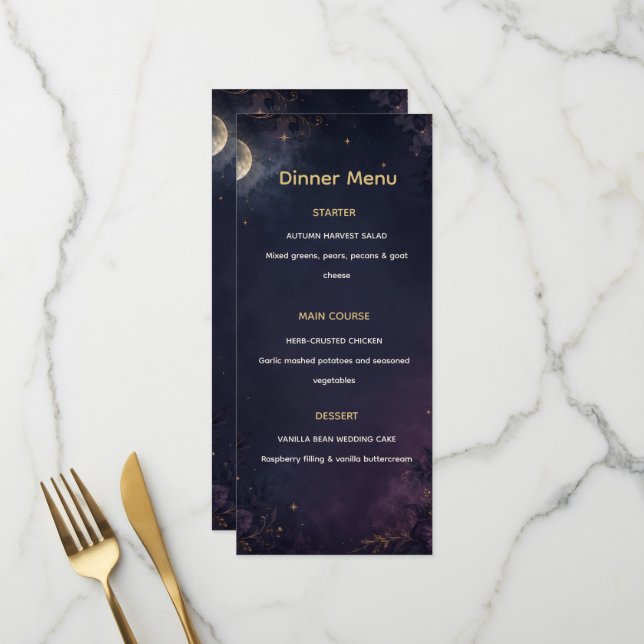 Editable Celestial Gothic Wedding Dinner Menu (Front/Back In Situ)