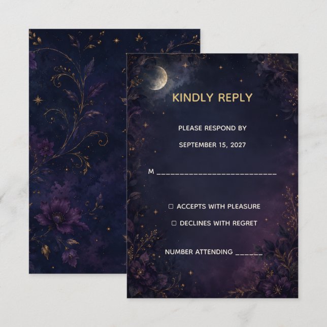 Editable Celestial Gothic Wedding RSVP Response Ca (Front/Back)