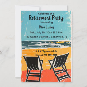 Editable Chairs at a Beach Retirement Party Invitation