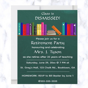 Editable Chalkboard Teacher's Retirement Party Inv Invitation