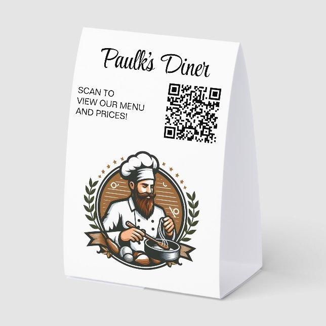 Editable Chef Stars Ribbon Leaves QR Code Menu (Front)