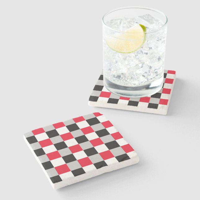 Editable chequerboard pattern stone coaster (Side)