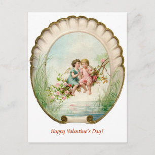 Editable Cherubs on a Branch of Roses Valentine Postcard