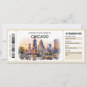 Editable Chicago Trip Boarding Pass Ticket Invitation