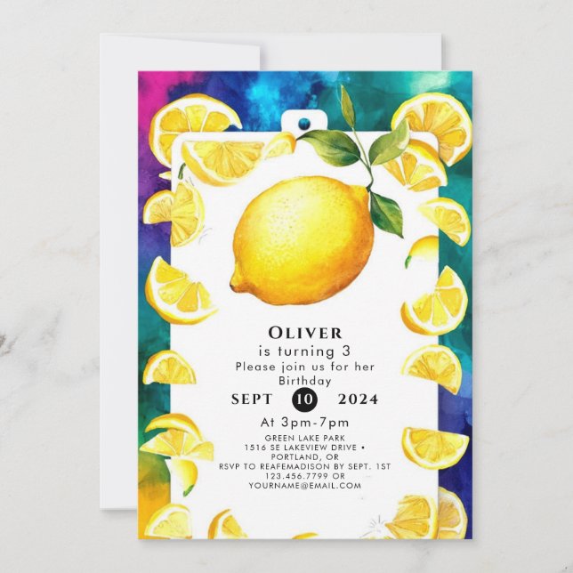 Editable Children Lemon Birthday Invitation (Front)