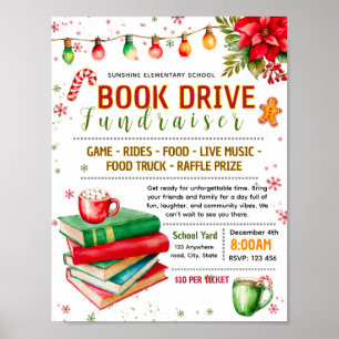 Editable christmas book drive fundraiser flyer poster