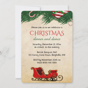 Editable Christmas Candy Cane Bough and Sleigh Invitation
