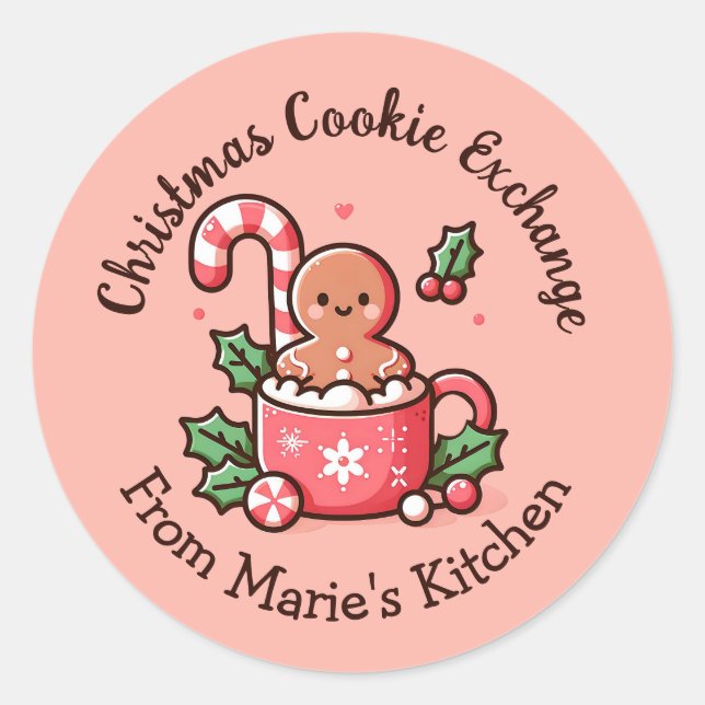 Editable Christmas Cookie Exchange Classic Round Sticker (Front)