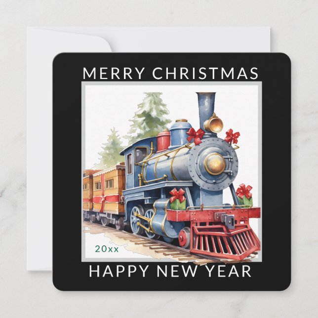 Editable Christmas Holiday Train Card (Front)