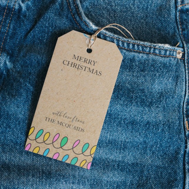 Editable Christmas Lights Rustic Kraft Gift Tag (Creator Uploaded)