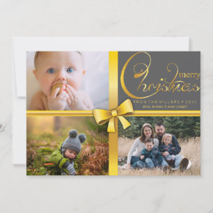Editable Christmas red 3 Photographs Holiday Card