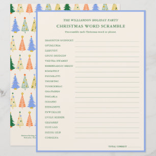 Editable Christmas Word Scramble Party Game Trees