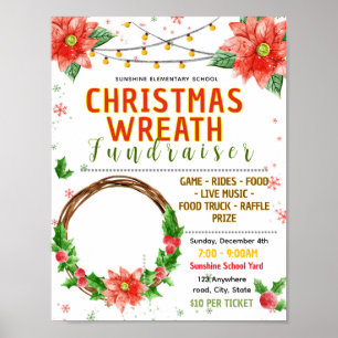 Editable christmas wreath fundraiser flyer poster