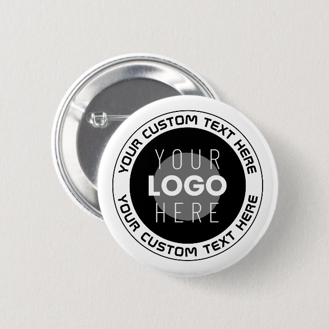 Editable Circular Text & Replaceable Logo | B&W 6 Cm Round Badge (Front & Back)