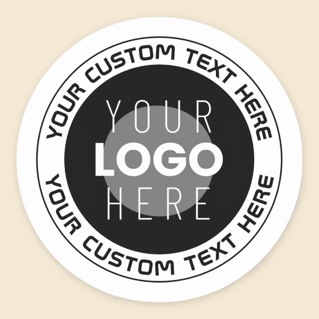 Editable Circular Text & Replaceable Logo | B&W Classic Round Sticker (Creator Uploaded)