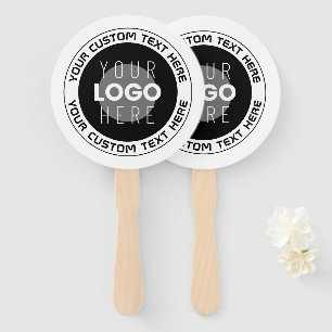 Editable Circular Text & Replaceable Logo   B&W Hand Fan
