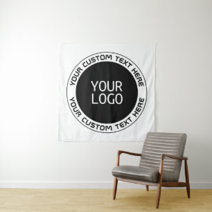 Editable Circular Text & Replaceable Logo B&W Tapestry