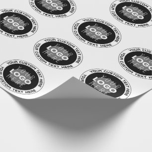 Editable Circular Text & Replaceable Logo B&W Wrapping Paper