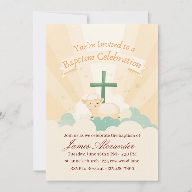 Editable Classic Baby Baptism  Invitation (Front)