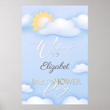 Editable cloudy Baby Shower Welcome Sign.