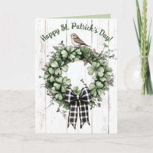 Editable Clover Wreath and Bird St Patricks Day Card